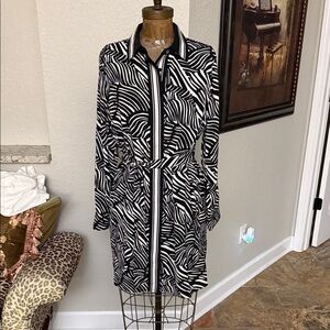 NWT Michael Kors Zebra Print Long Sleeve Belted Dress Size M